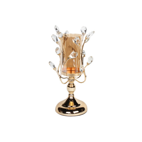 Διακοσμητικό μεταλλικό - κηροπήγιο Φ16Χ32 εκ. χρυσό με κρύσταλλα  43006